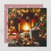 Warme kerstwensen bij de open haard feestdagenkaart (Voorkant / Achterkant)