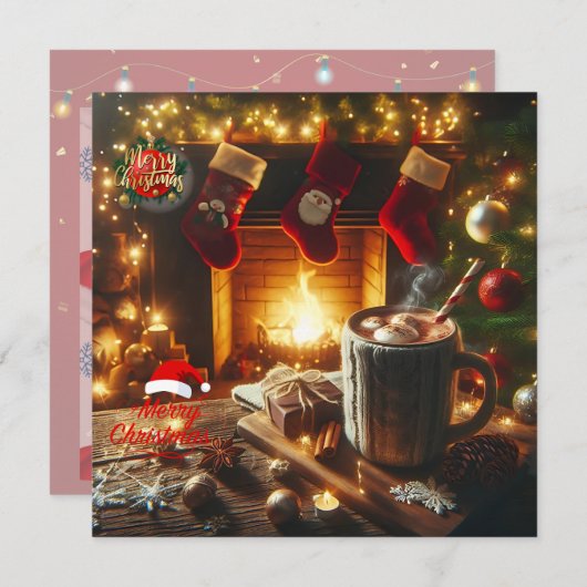 Warme kerstwensen bij de open haard feestdagenkaart (Voorkant / Achterkant)