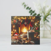 Warme kerstwensen bij de open haard feestdagenkaart (Staand voorkant)