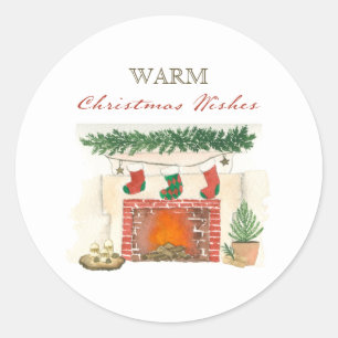 Warme kerstwensen Gezellige winter open haard Ronde Sticker