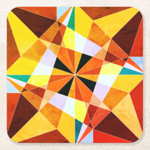 Warme kleuren koele hoekige geometrische vormen kartonnen onderzetters