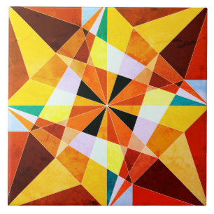 Warme kleuren koele hoekige geometrische vormen tegeltje