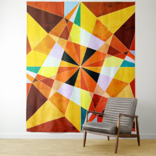 Warme kleuren koele hoekige geometrische vormen wandkleed
