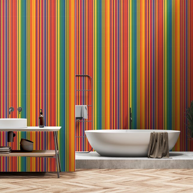 Warme kleuren streep patroon behang (Badkamer)