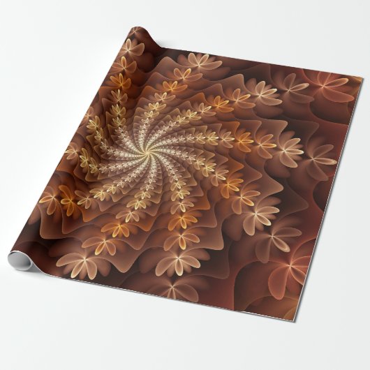 Warme kleuren, Trippy Modern Fractal Art Patroon Cadeaupapier (Uitgerold)