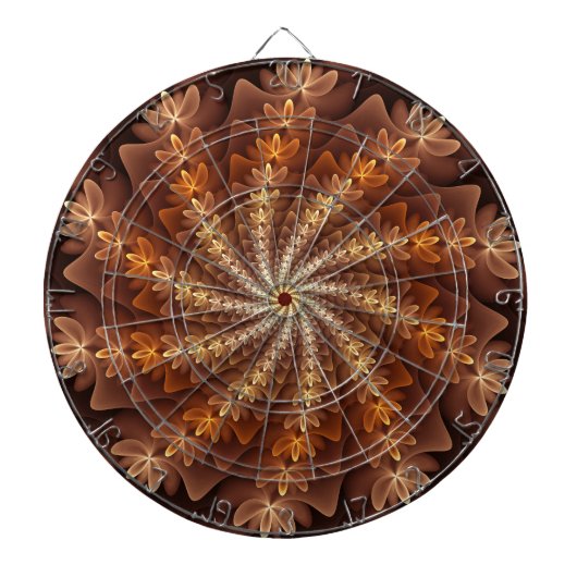 Warme kleuren, Trippy Modern Fractal Art Patroon Dartbord (Voorkant)