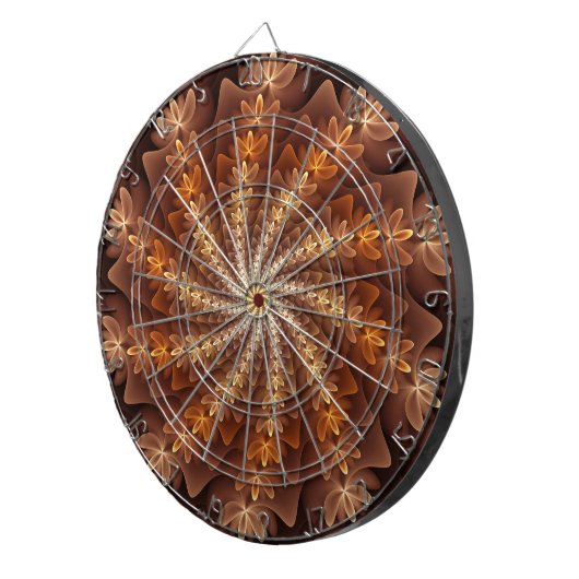 Warme kleuren, Trippy Modern Fractal Art Patroon Dartbord (Voorkant Rechts)