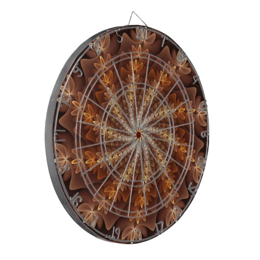 Warme kleuren, Trippy Modern Fractal Art Patroon Dartbord (Voorkant Links)