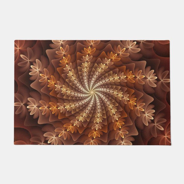Warme kleuren, Trippy Modern Fractal Art Patroon Deurmat (Voorkant)