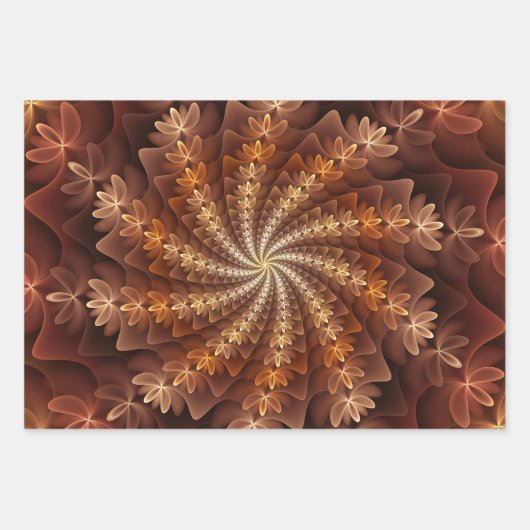 Warme kleuren, Trippy Modern Fractal Art Patroon Inpakpapier Vel (Voorkant 2)