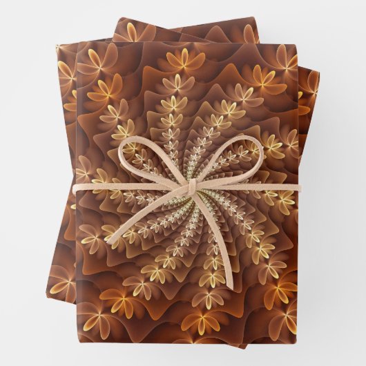 Warme kleuren, Trippy Modern Fractal Art Patroon Inpakpapier Vel (In situ)