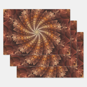 Warme kleuren, Trippy Modern Fractal Art Patroon Inpakpapier Vel