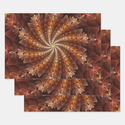 Warme kleuren, Trippy Modern Fractal Art Patroon Inpakpapier Vel (Set)