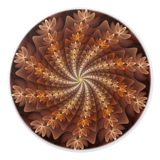 Warme kleuren, Trippy Modern Fractal Art Patroon Keramische Knop (Voorkant)