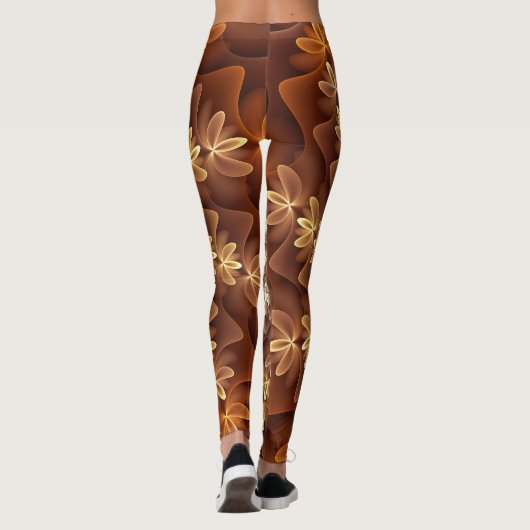 Warme kleuren, Trippy Modern Fractal Art Patroon Leggings (Achterkant)