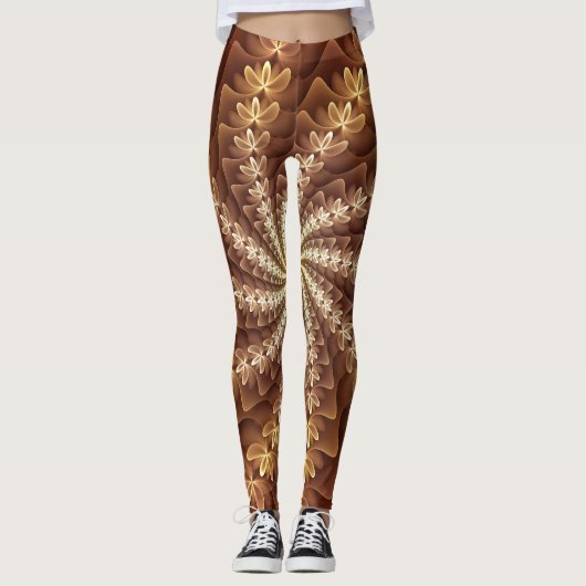 Warme kleuren, Trippy Modern Fractal Art Patroon Leggings (Voorkant)