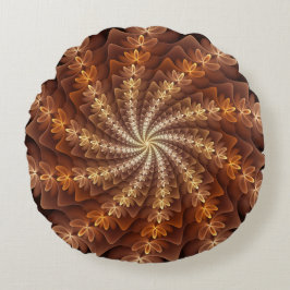 Warme kleuren, Trippy Modern Fractal Art Patroon Rond Kussen
