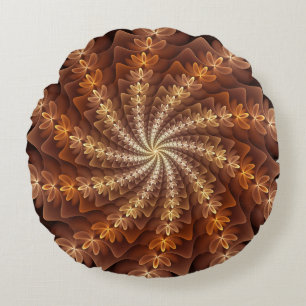 Warme kleuren, Trippy Modern Fractal Art Patroon Rond Kussen