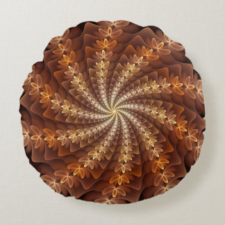 Warme kleuren, Trippy Modern Fractal Art Patroon Rond Kussen