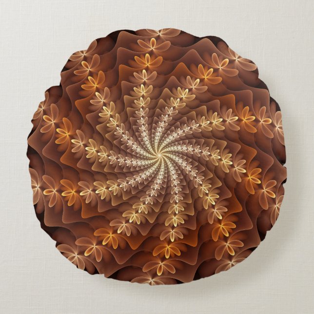 Warme kleuren, Trippy Modern Fractal Art Patroon Rond Kussen (Voorkant)
