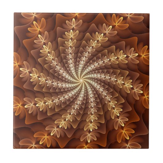 Warme kleuren, Trippy Modern Fractal Art Patroon Tegeltje (Voorkant)