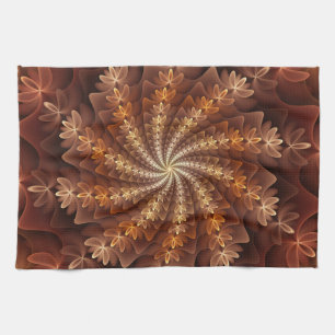 Warme kleuren, Trippy Modern Fractal Art Patroon Theedoek