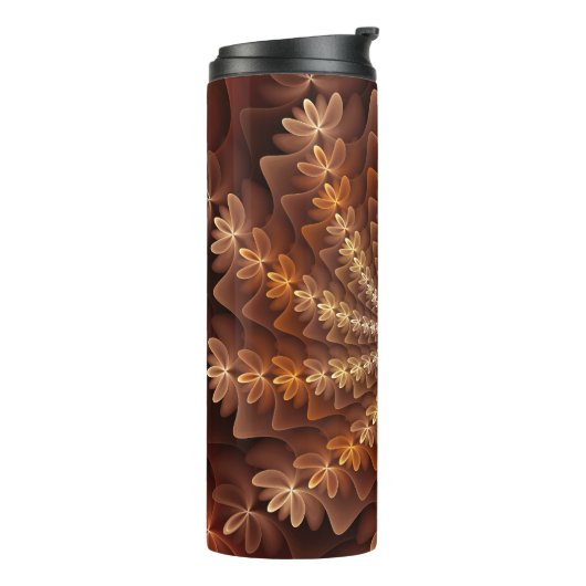 Warme kleuren, Trippy Modern Fractal Art Patroon Thermosbeker (Gedraaid links)