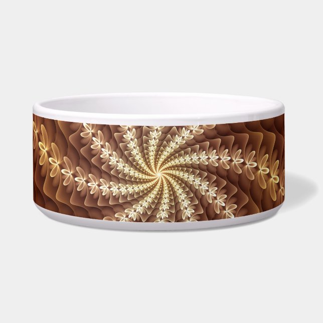 Warme kleuren, Trippy Modern Fractal Art Patroon Voerbakje (Voorkant)