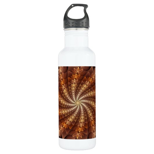 Warme kleuren, Trippy Modern Fractal Art Patroon Waterfles (Voorkant)