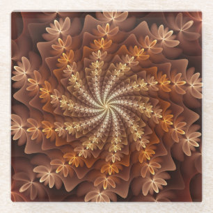 Warme kleuren, trippy modern fractal kunstpatroon glazen onderzetter