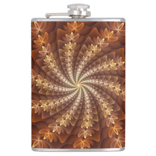 Warme kleuren, trippy modern fractal kunstpatroon heupfles