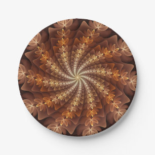 Warme kleuren, trippy modern fractal kunstpatroon papieren bordje