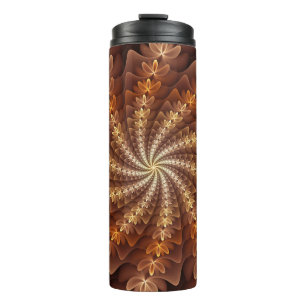 Warme kleuren, trippy modern fractal kunstpatroon thermosbeker
