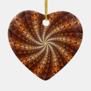 Warme kleuren, Trippy Modern Fractal Patroon Hart Keramisch Ornament