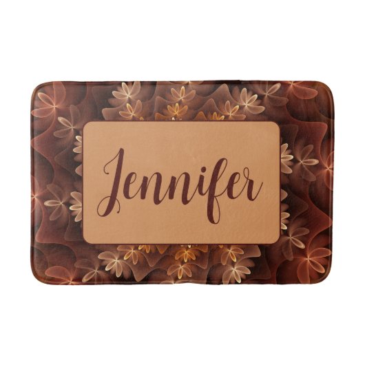 Warme kleuren, Trippy Moderne Fractal Patroon Naam Badmat (Voorkant)