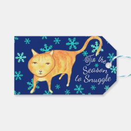 Warme knuffels & wintervlokken Kerstkat Cadeaulabel