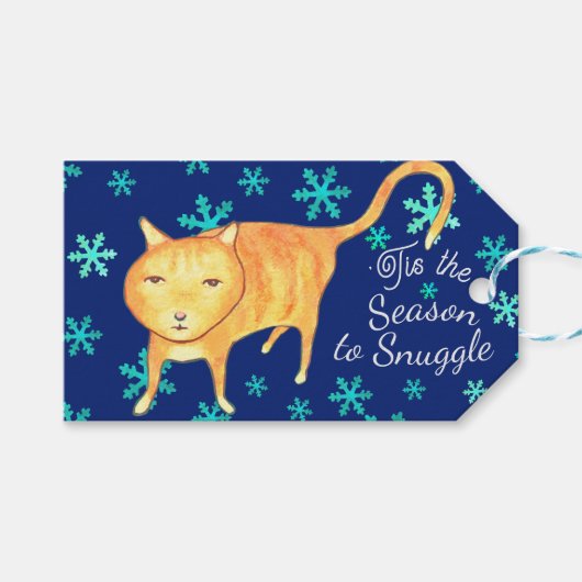 Warme knuffels & wintervlokken Kerstkat Cadeaulabel (Voorkant (Horizontaal))