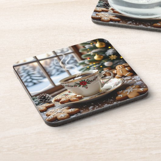Warme koffie en peperkoekkoekjes Kerstmis Bier Onderzetter (Linkerzijde)