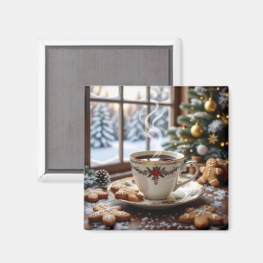 Warme koffie en peperkoekkoekjes Kerstmis Magneet (Voorkant / Achterkant)