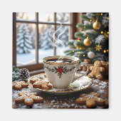 Warme koffie en peperkoekkoekjes Kerstmis Magneet (Voorkant)