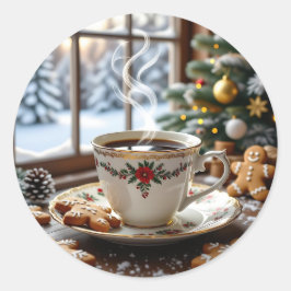 Warme koffie en peperkoekkoekjes Kerstmis Ronde Sticker