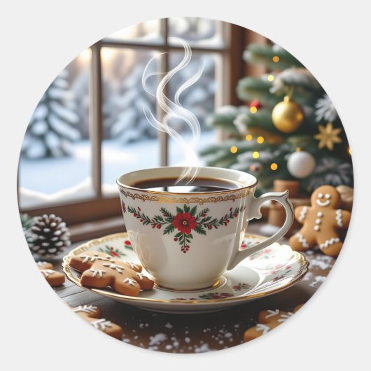 Warme koffie en peperkoekkoekjes Kerstmis Ronde Sticker (Voorkant)
