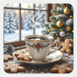 Warme koffie en peperkoekkoekjes Kerstmis Vierkante Sticker