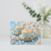 Warme koffie met marshmallows feestdagenkaart (Staand voorkant)