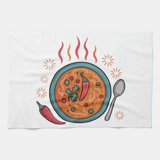 Warme Kruidige Curry Voedsel Kunst Theedoek (Horizontaal)