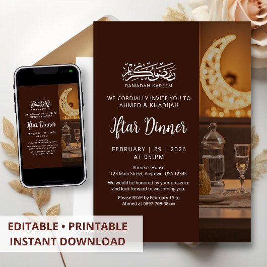 Warme lantaarntafelsetting Ramadan Iftar-diner Kaart