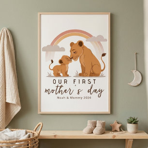 Warme Leeuwenmoeder Baby Eerste Moederdag Kalm Kun Poster