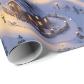 Warme Lichten in Besneeuwd Dorp Cadeaupapier (Rol Hoek)