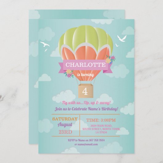Warme luchtballon - Birthday-feest - vliegwolken Kaart (Voorkant / Achterkant)