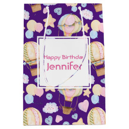 Warme luchtballon Cute Waterverf Pattern Birthday Medium Cadeauzakje